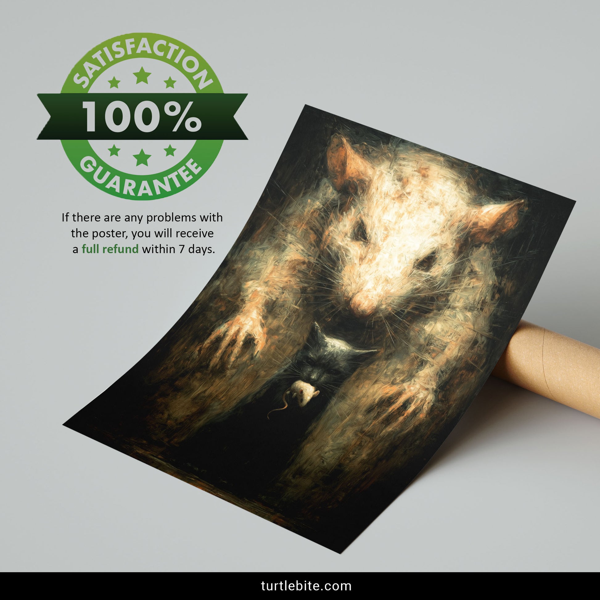 Mysterious rodent painting showing predator prey relationship in dark surreal style