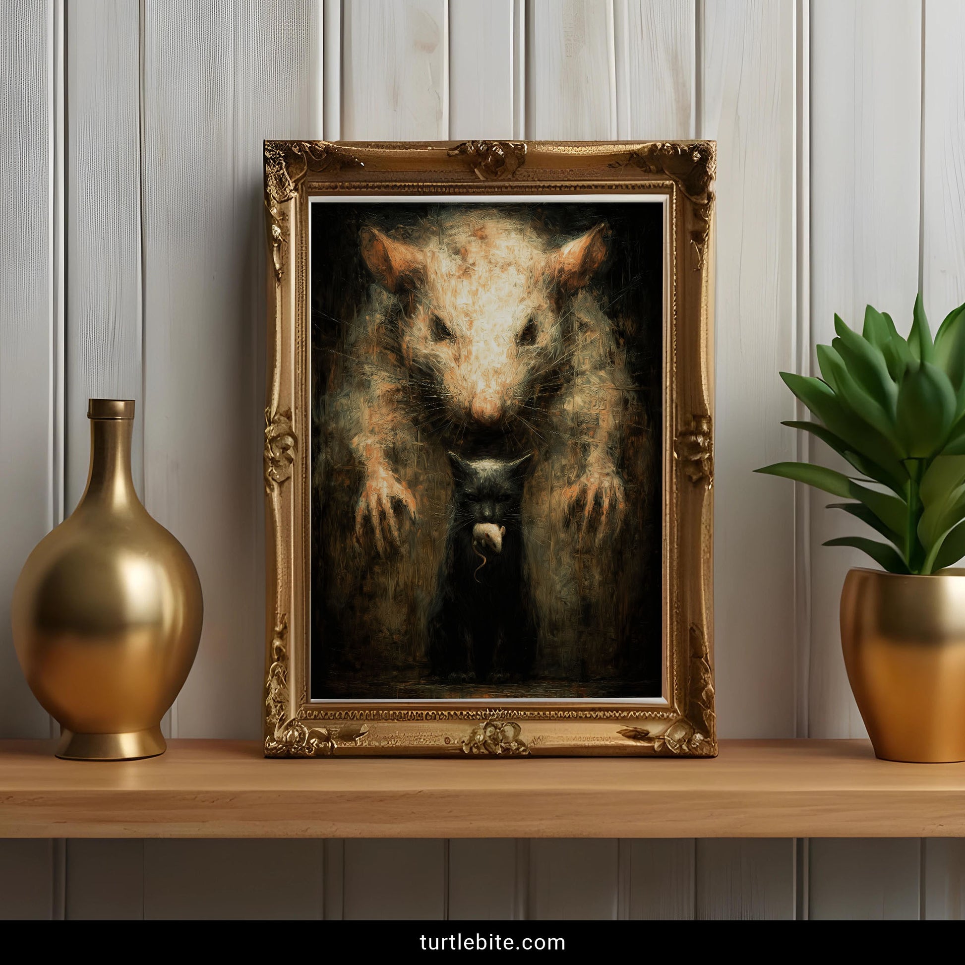Creepy animal wall art featuring layered rat cat mouse imagery gothic decor
