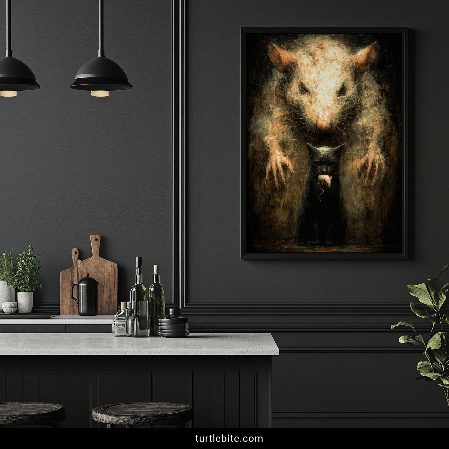 Creepy animal wall art featuring layered rat cat mouse imagery gothic decor