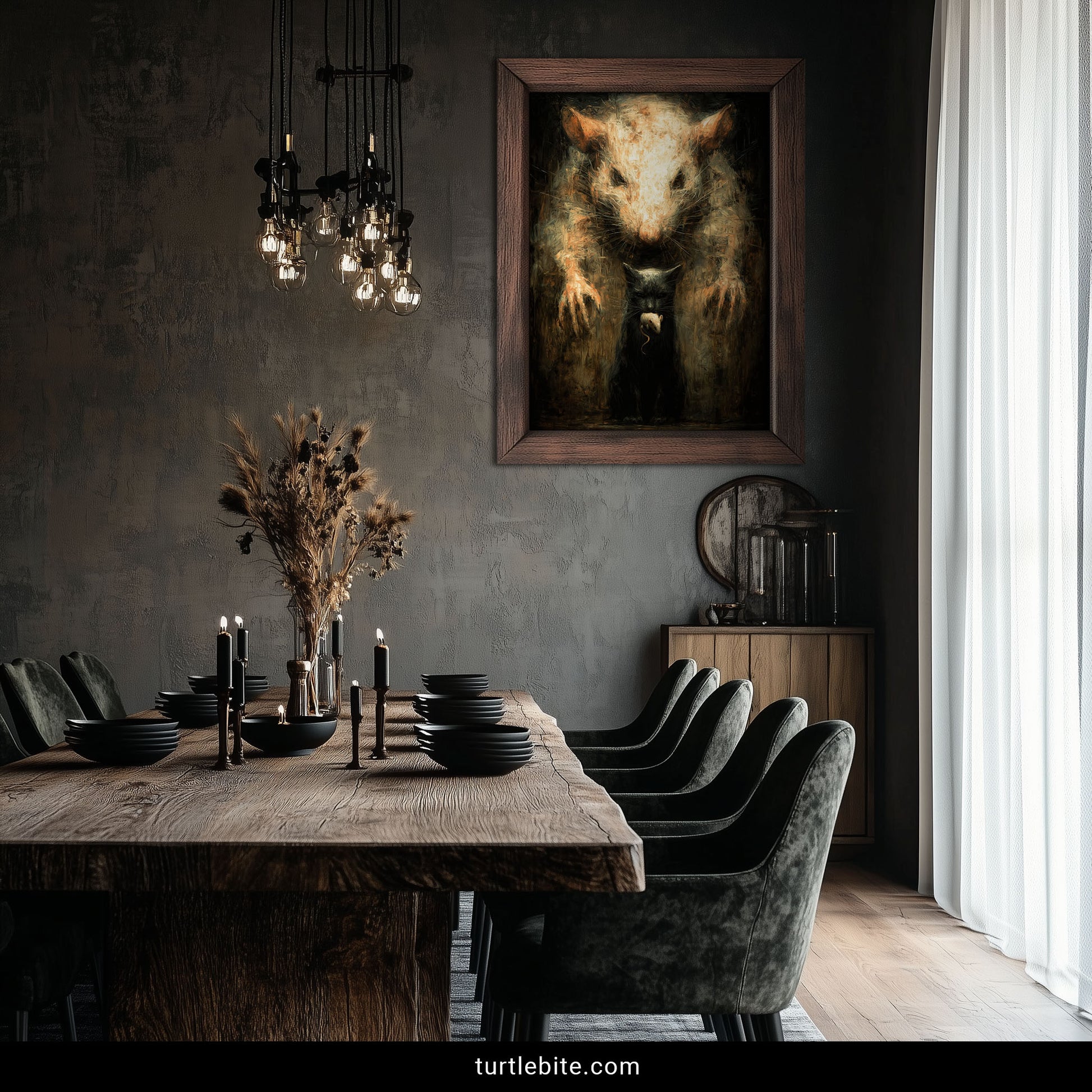 Disturbing surreal art poster with textured painterly rat portrait horror theme