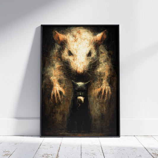 Surreal gothic rat portrait with hidden cat and mouse dark horror art print