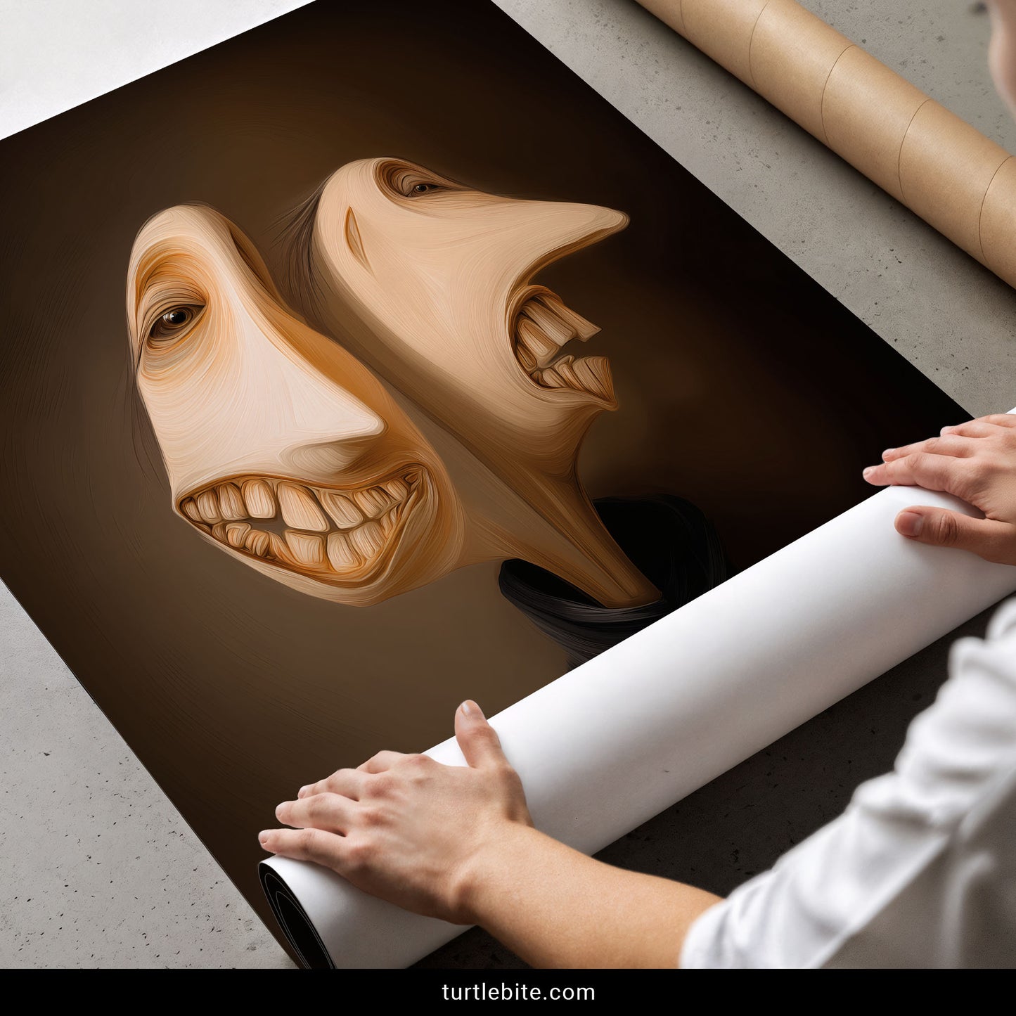 Surreal Two-Faced Portrait Poster, Bizarre Gothic Wall Art