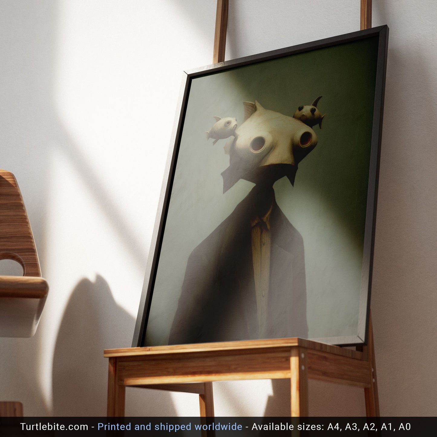 Surreal Fish Head Man Art Print - Dark Gothic Wall Decor