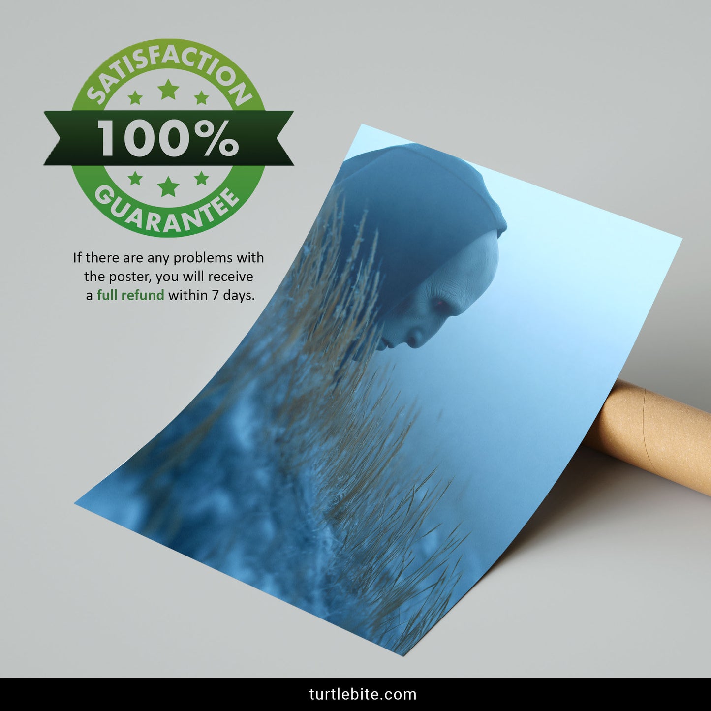 Surreal Art Print, Mysterious Figure in Misty Dunes Poster