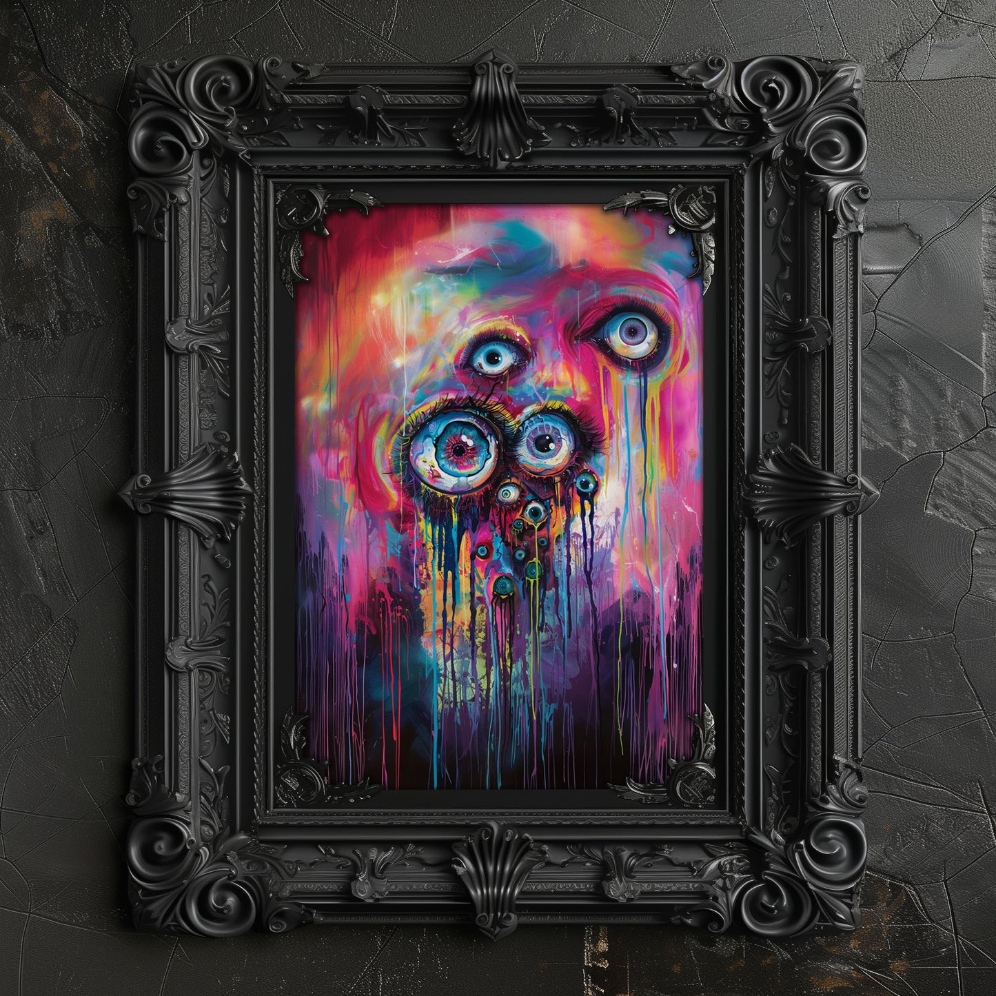 Surreal Eyes Painting - Colorful Weirdcore Wall Art for Home Decor