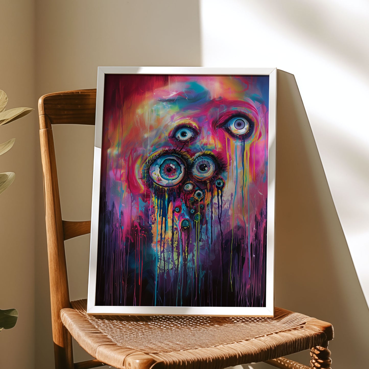 Surreal Eyes Painting - Colorful Weirdcore Wall Art for Home Decor