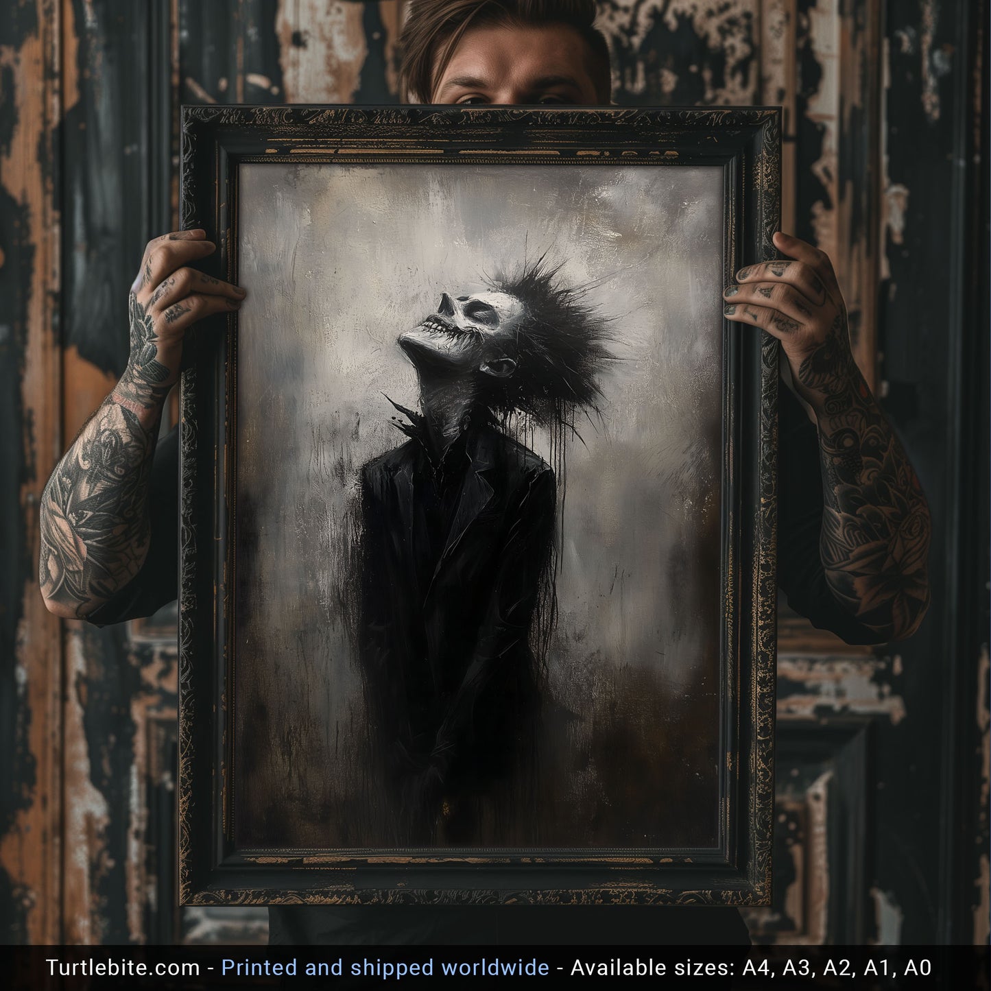 There is something in the air - Zombie Painting Poster, Dark Art Black and White Print