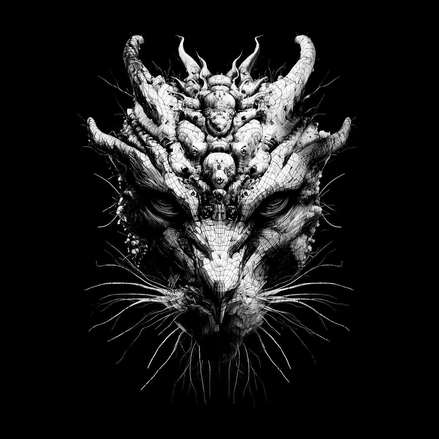 Dark art t-shirt featuring detailed horned demon creature design