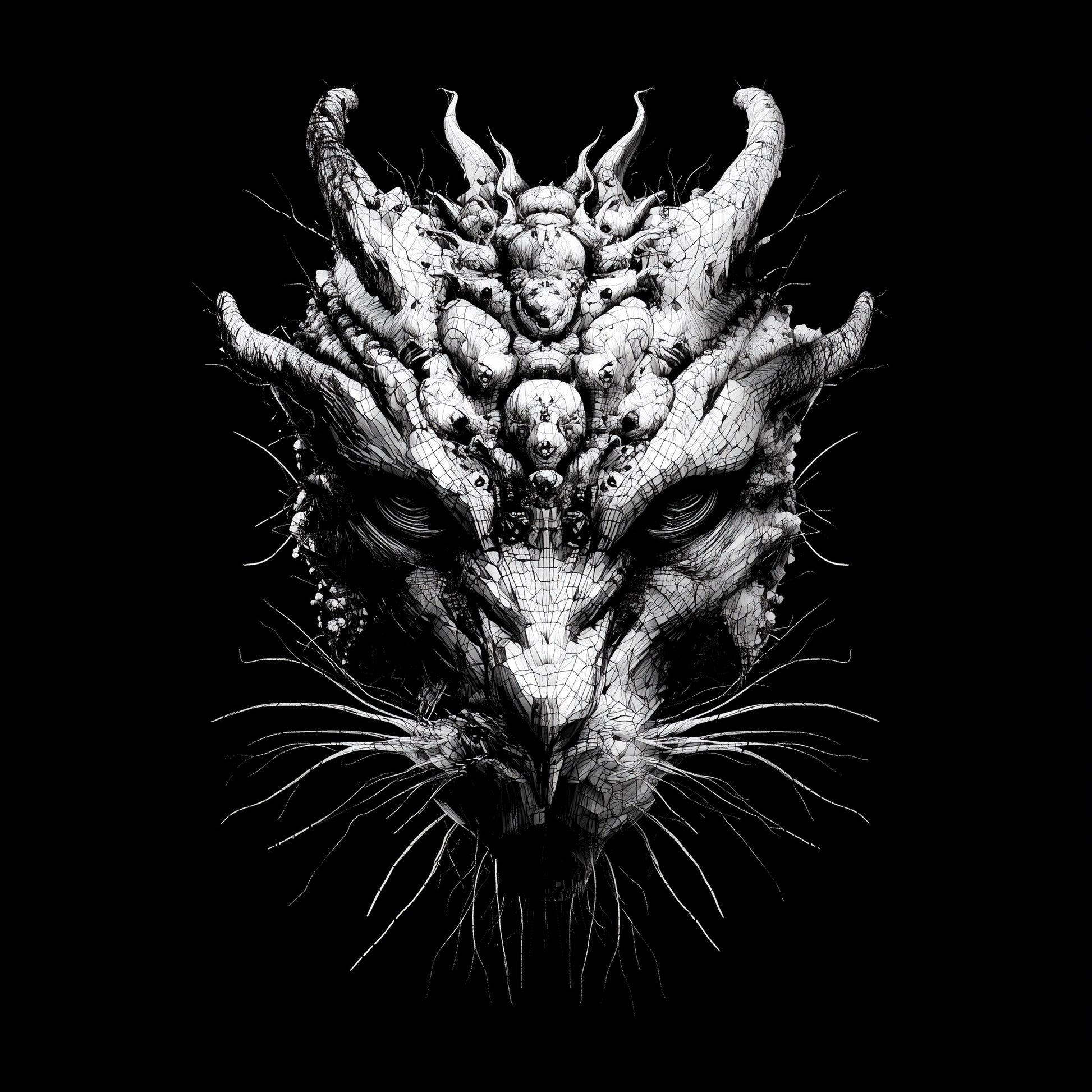 Dark art t-shirt featuring detailed horned demon creature design