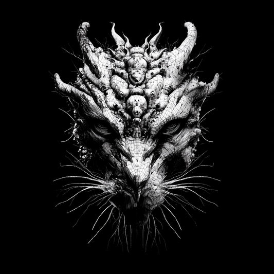 Dark art t-shirt featuring detailed horned demon creature design