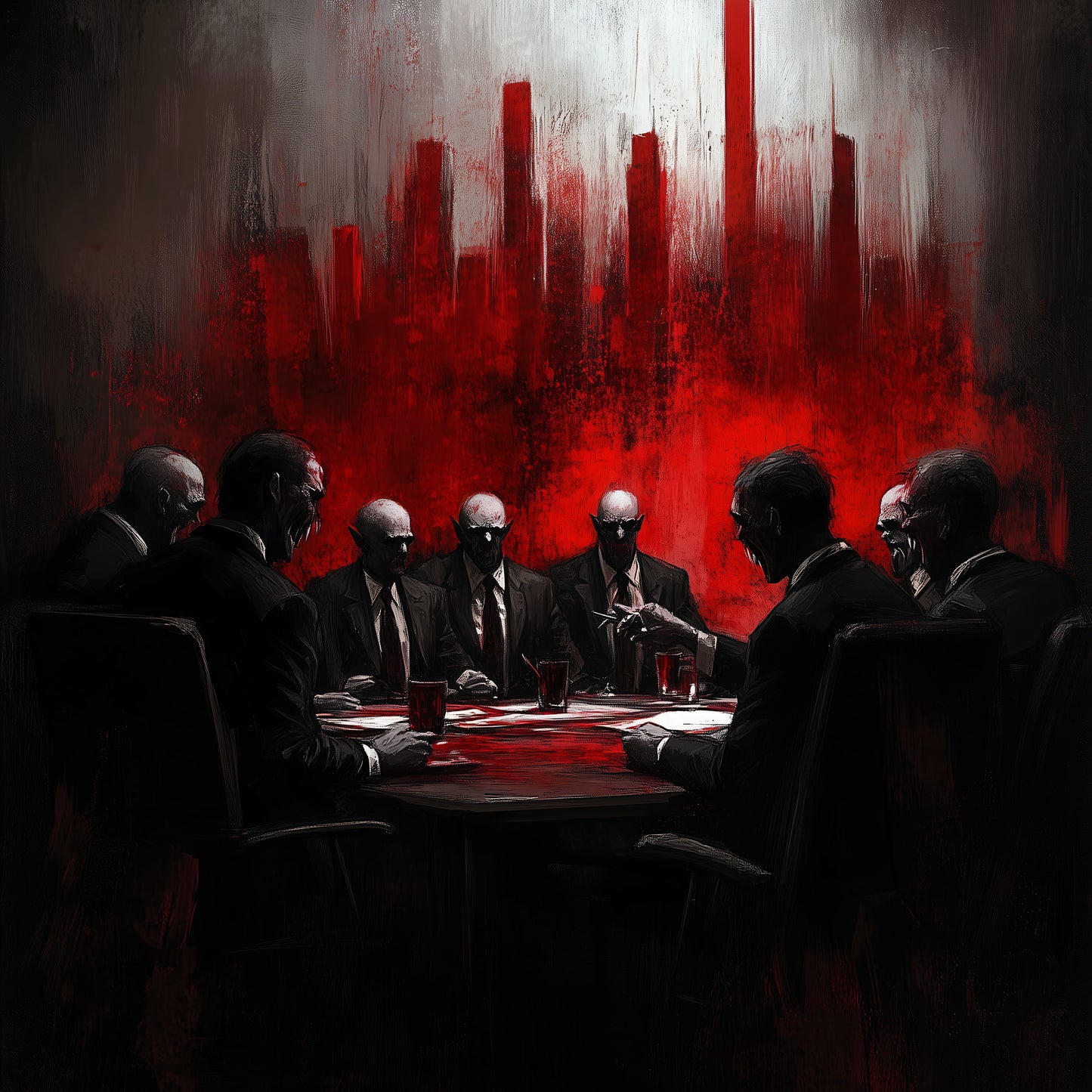 Meeting of the Vampires Poster Painting, Eerie Wall Art for Dark Decor Lovers