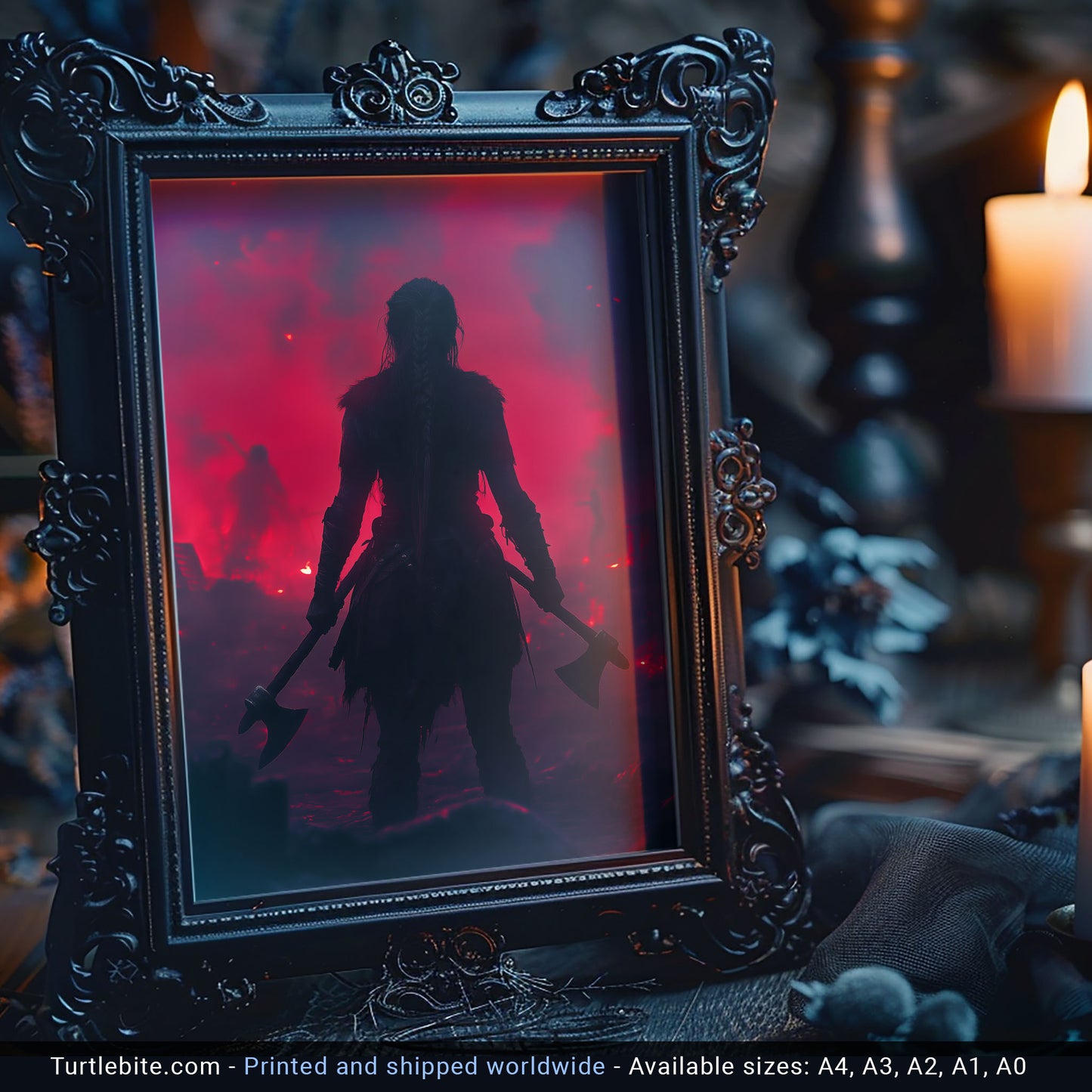 Viking Warrior Female Norse Art Print - Dark Wall Decor