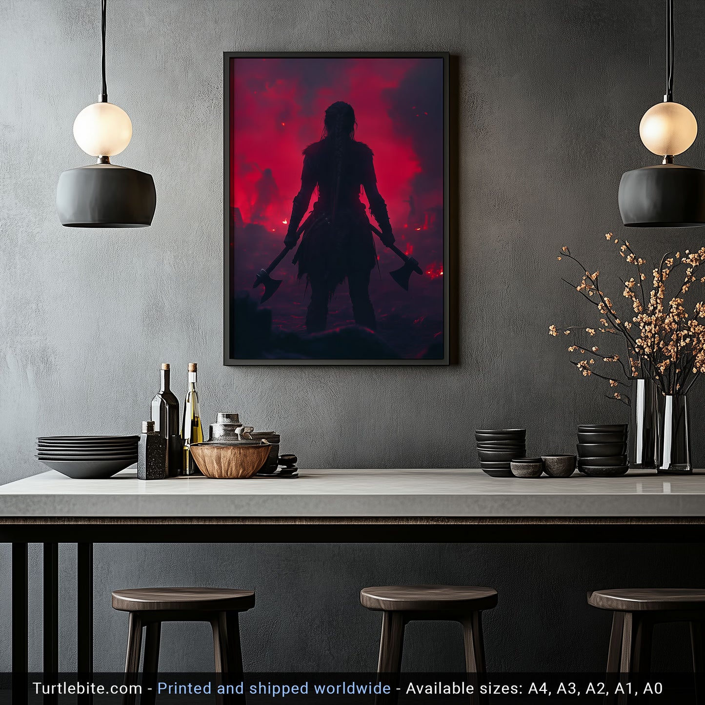 Viking Warrior Female Norse Art Print - Dark Wall Decor