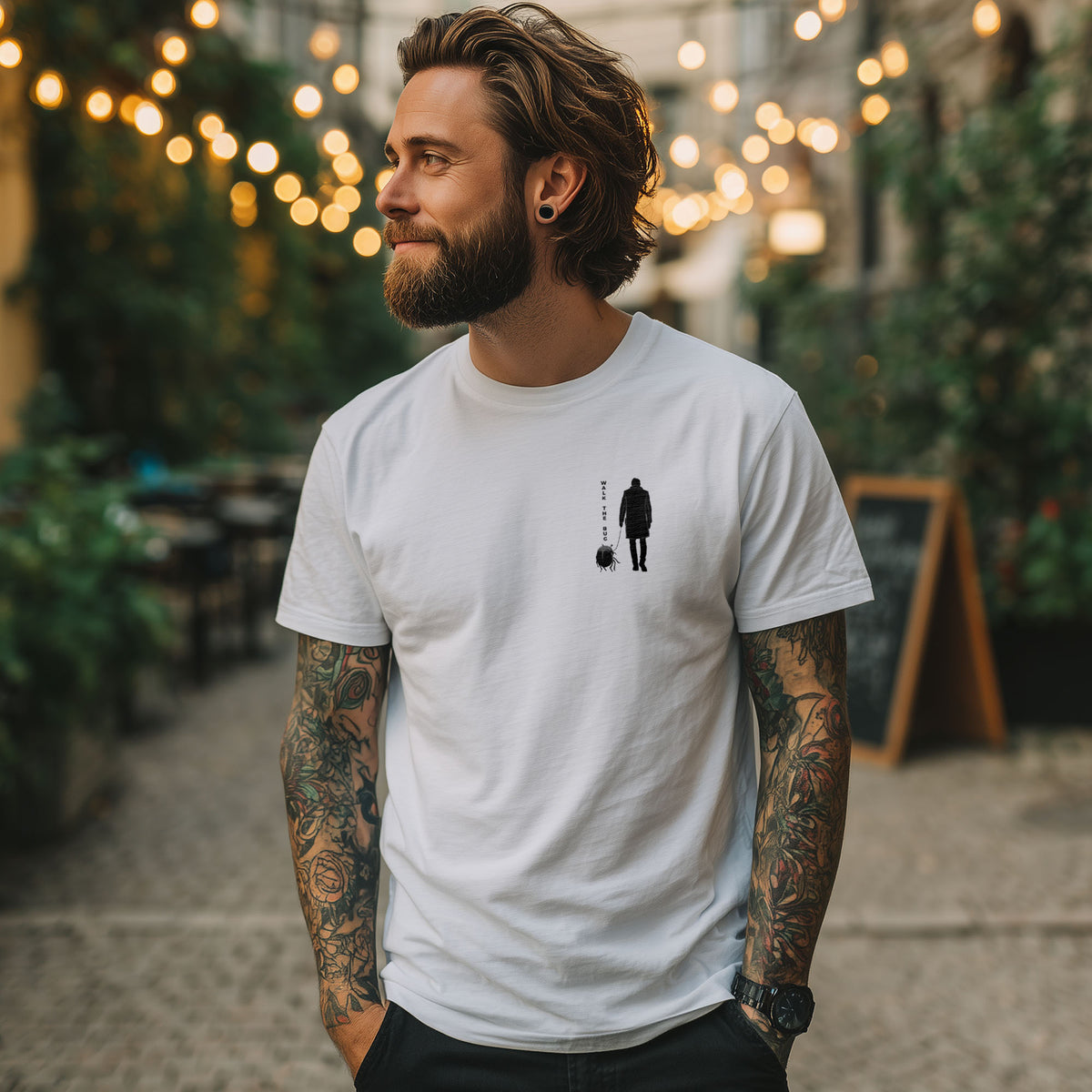 Gothic graphic tee featuring dark surreal beetle-walking illustration