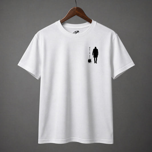 Walk the bug shirt with silhouette of man walking a giant beetle on a leash