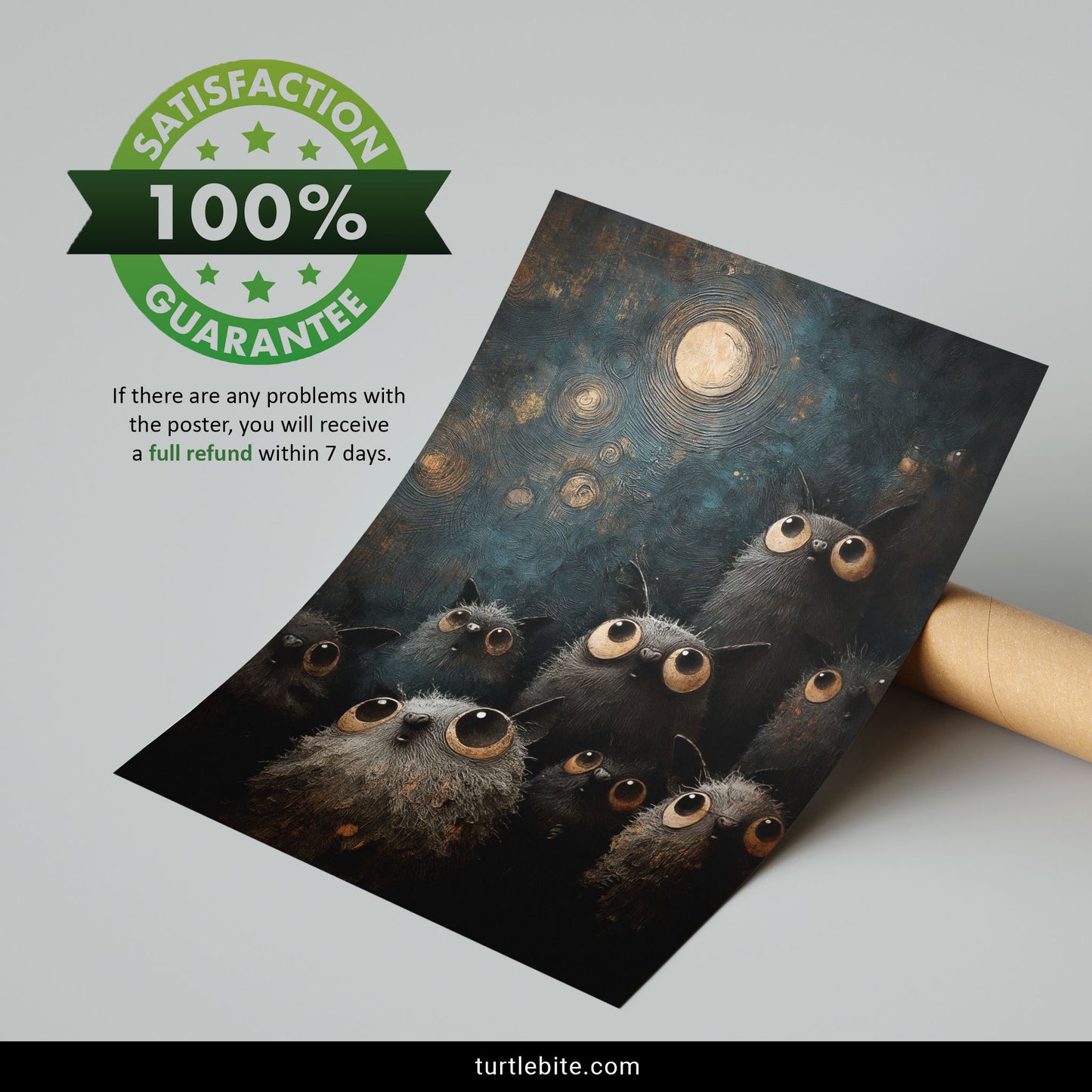 Whimsical Bat Poster, Full Moon Dark Surrealism Wall Art