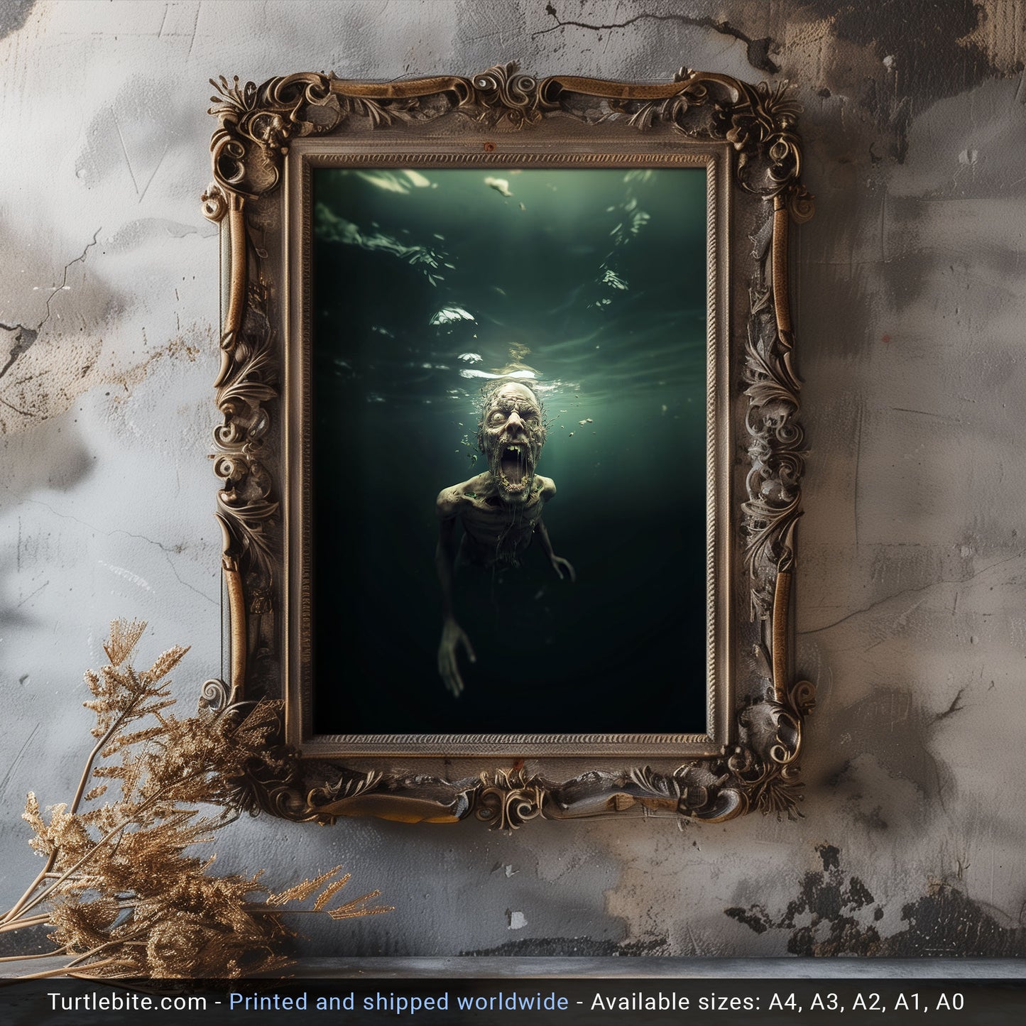 Zombie Art Underwater Horror Print - Dark Gothic Wall Art