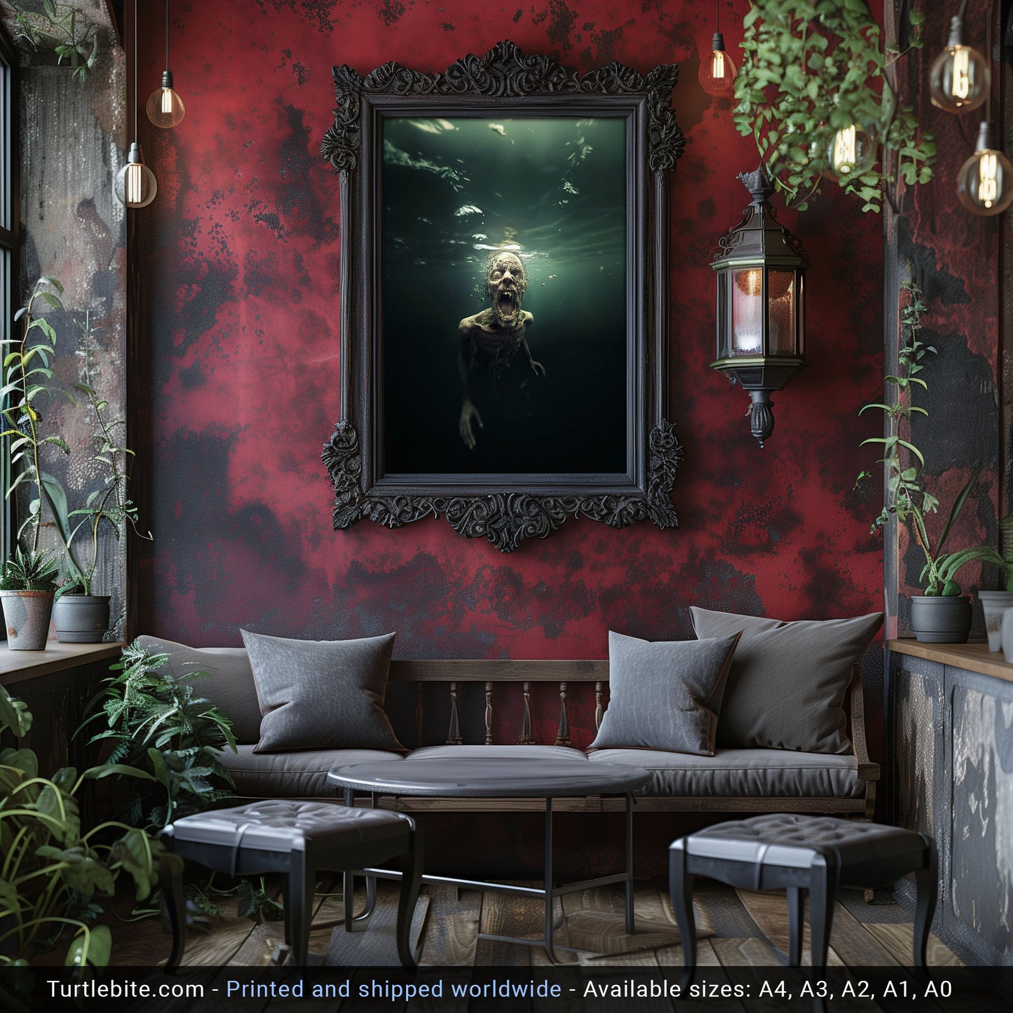 Zombie Art Underwater Horror Print - Dark Gothic Wall Art