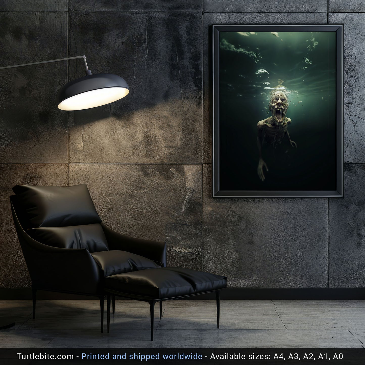 Zombie Art Underwater Horror Print - Dark Gothic Wall Art