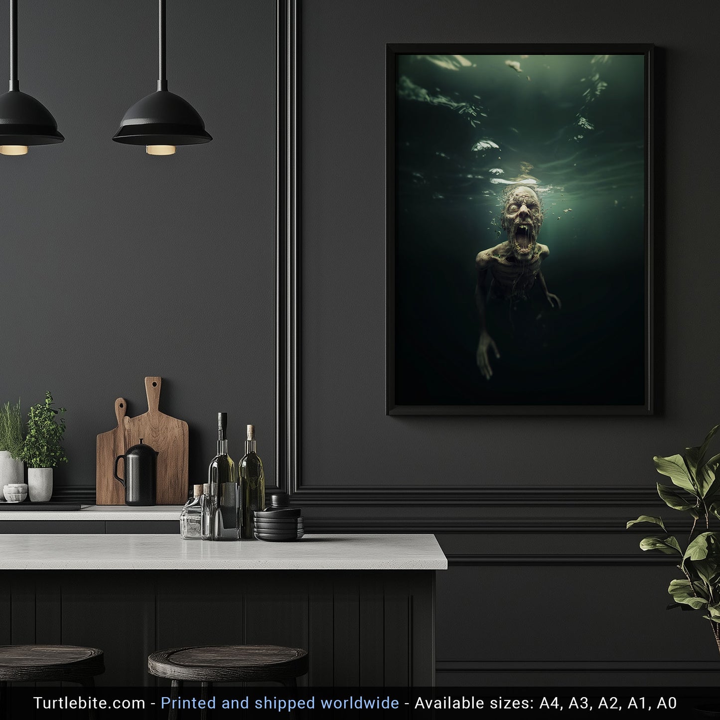 Zombie Art Underwater Horror Print - Dark Gothic Wall Art