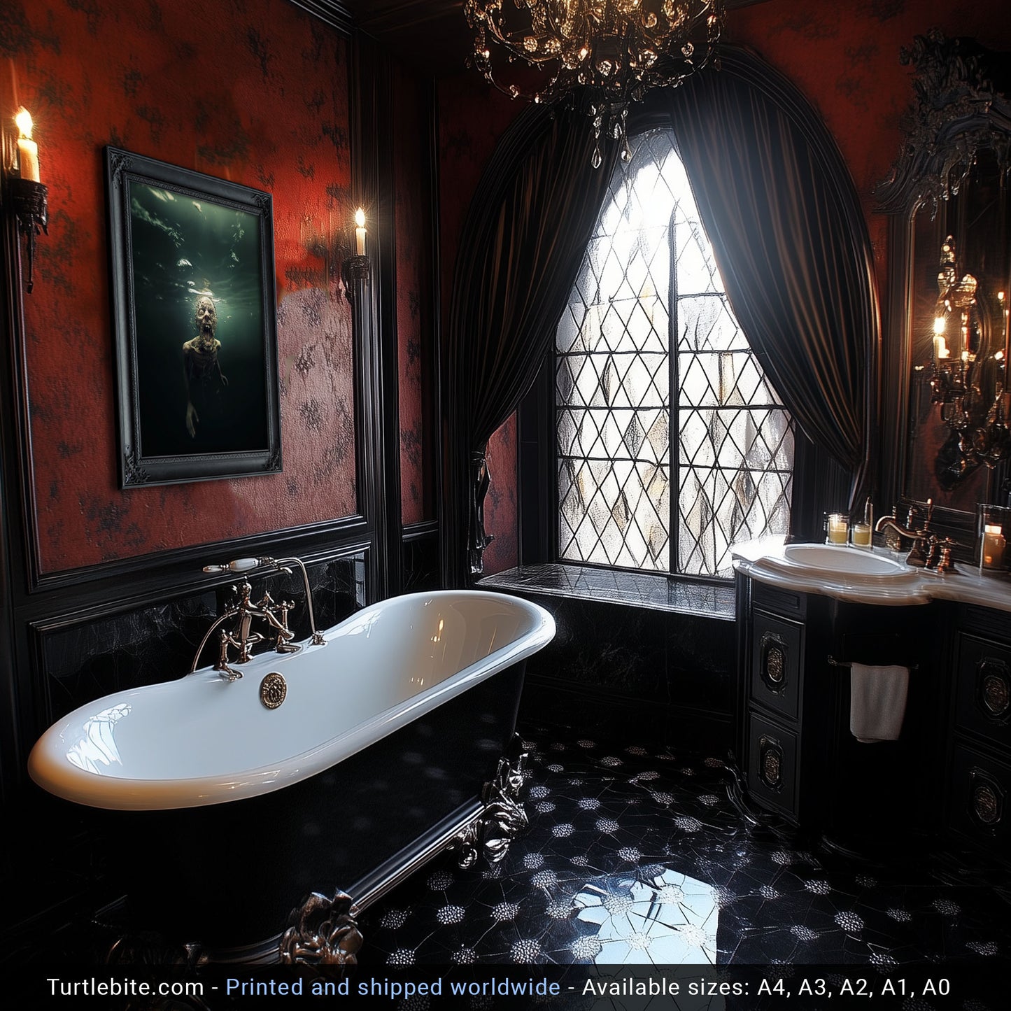 Zombie Art Underwater Horror Print - Dark Gothic Wall Art