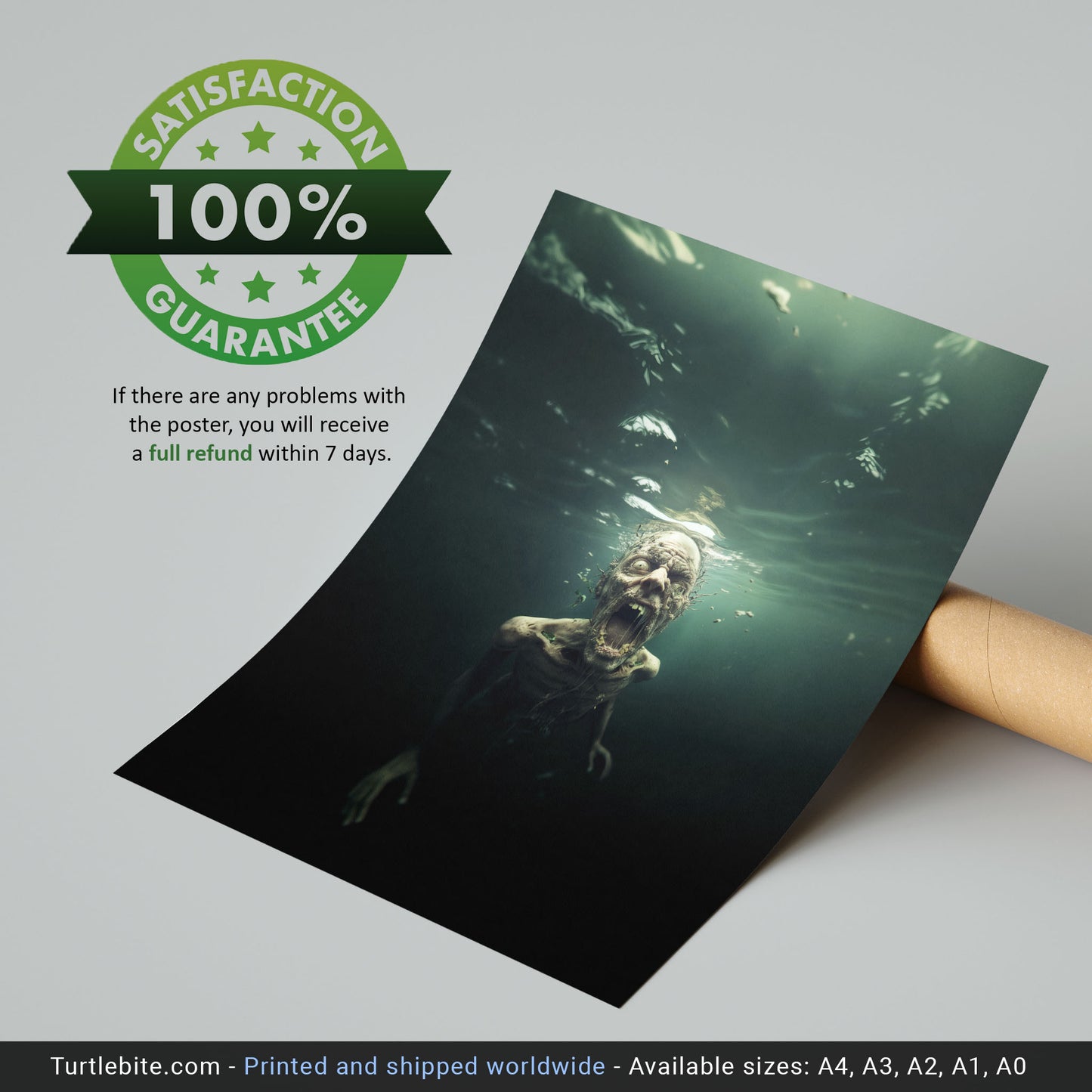 Zombie Art Underwater Horror Print - Dark Gothic Wall Art